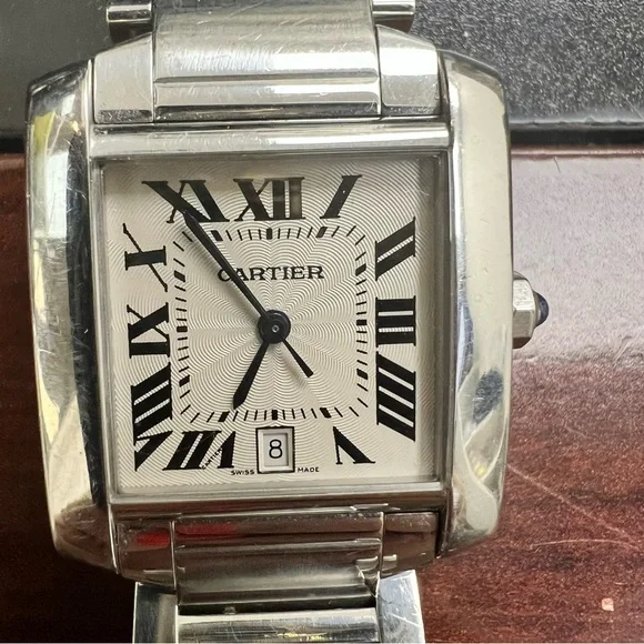 CARTIER TANK FRANCAISE AUTOMATIC STAINLESS STEEL 28mm WATCH. - Picture 7 of 13